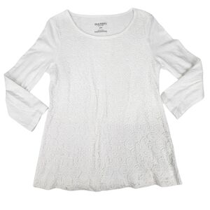 Old Navy White Lace Front Top 3/4 Sleeve Small Coastal Grandma Boho Romantic
